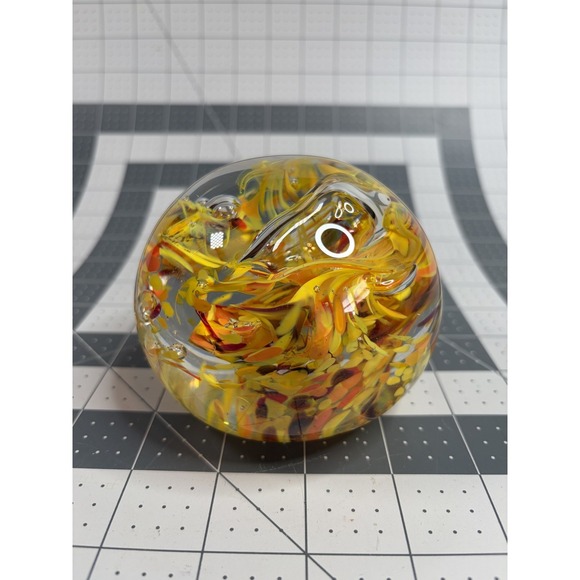 Unmarked Other - Large Art Glass Yellow & Orange Swirl Paperweight 3.25" x 3.75" Marked W3 2013